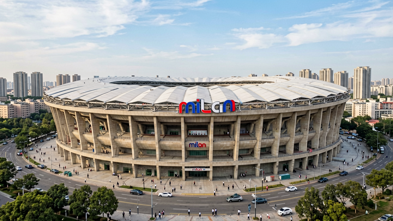 米兰milan品牌主场体育场全景，展现品牌与体育文化的深厚关联